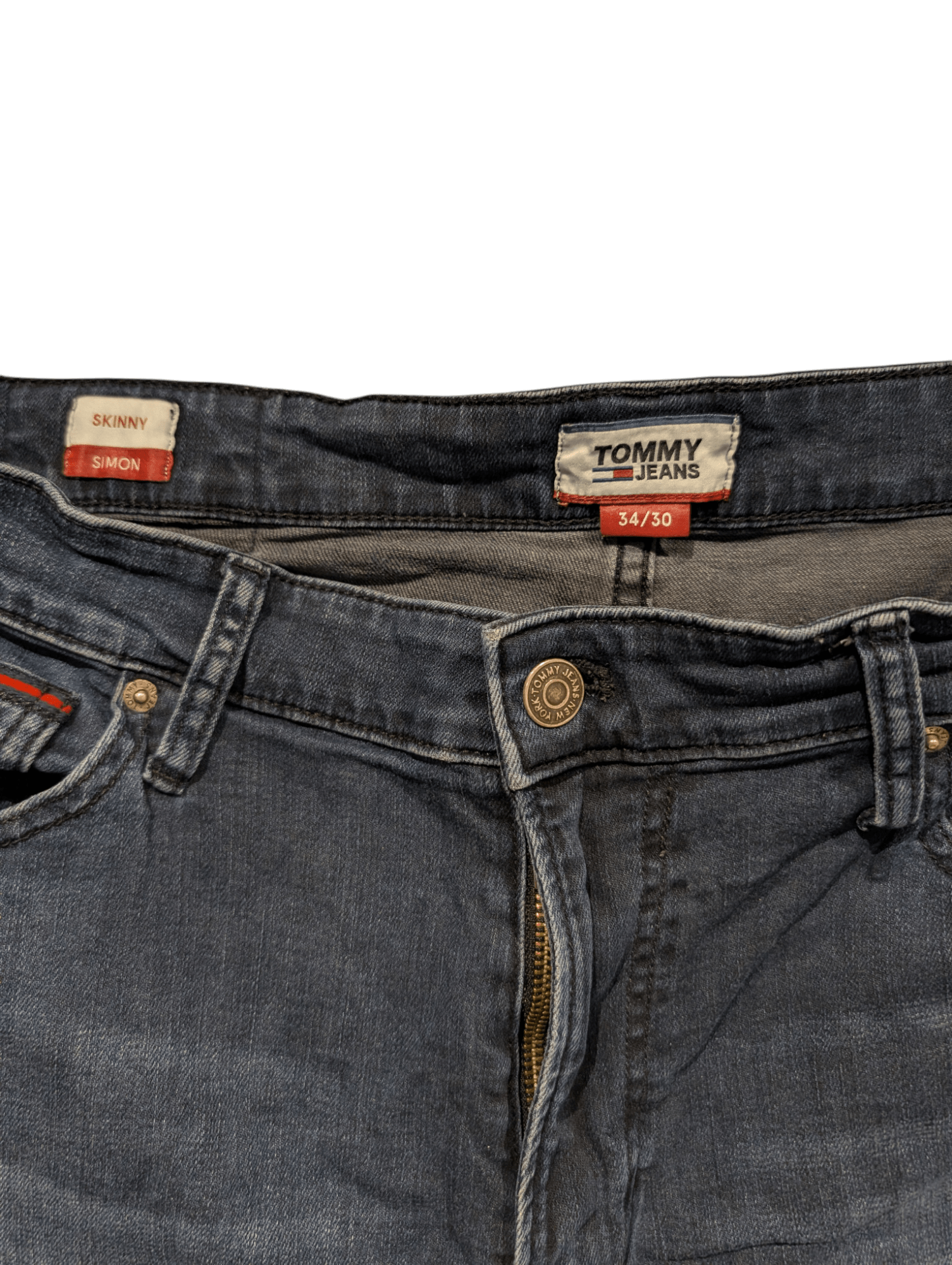 Tommy Jeans Skinny Simon Blue Denim Mens Jeans W34 L30 Stretch Fit - REWEAR CLUB