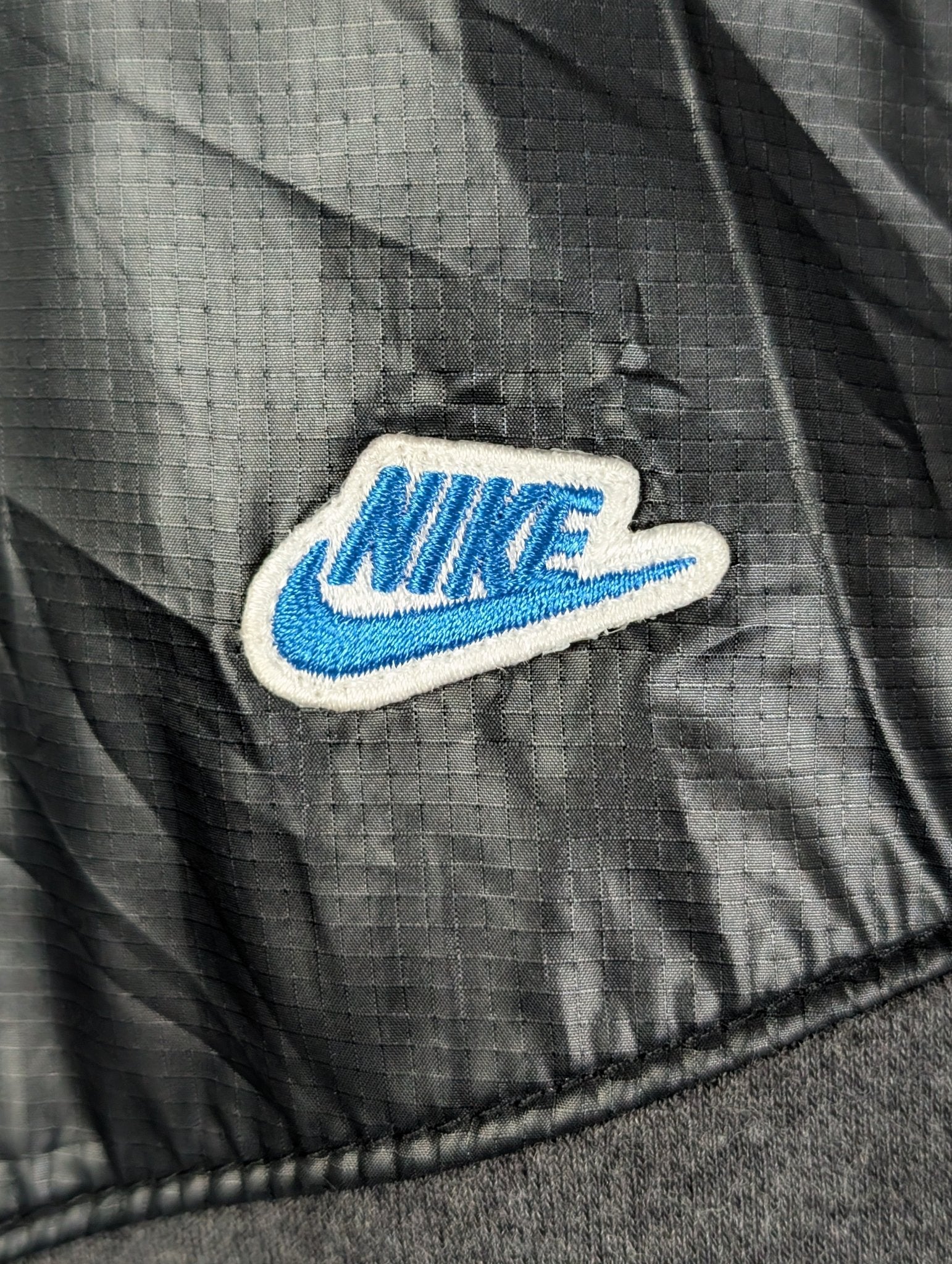 Vintage Nike Men's Logo Faux Leather Black / Grey Jacket Size Extra Large - REWEAR CLUB